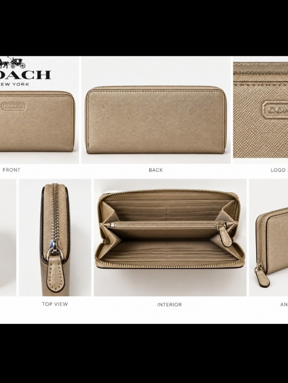 Coach Gold Metallic Zip-Around Leather Wallet - Picture 8 of 8